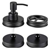Komashr Mason Jar Bathroom Accessories Lids Set(4pcs) - Jars Not Included - Soap Dispenser,Toothbrush Holder, Apothecary Jars Lids for Regular Mouth Mason Jars - Rustproof Stainless Steel?Black - Reta