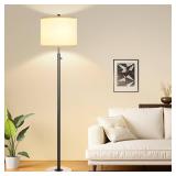 Nintiue Dimmable Floor Lamp for Living Room, 11W LED Bulb Included, Modern Standing Lamp with Marble Base, Tall Pole Light with White Linen Shade for Bedroom Reading Office Corner Nursery-Black - Reta
