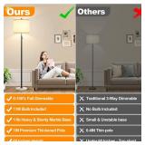 Nintiue Dimmable Floor Lamp for Living Room, 11W LED Bulb Included, Modern Standing Lamp with Marble Base, Tall Pole Light with White Linen Shade for Bedroom Reading Office Corner Nursery-Black - Reta