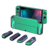 PlayVital AlterGrips Protective Case for Nintendo Switch OLED, Dockable Grip Cover for Nintendo Switch OLED Joycon wThumb Grips and Button Caps - Glossy Chameleon Green Purple - Retail: $24