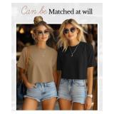 Riyiper 4 Pack Womenfts Half Sleeve Crop Tops Women Boxy Casual Crew Neck T-Shirts Loose Fit Tops Plain Summer Workout Tees(L,Black, Khaki, Light Gray, White) - Retail: $78