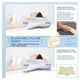Pain Relief Cervical Pillow for Neck Support,Adjustable Ergonomic Pillow Cozy Sleeping,Odorless Orthopedic Memory Foam Pillows,Contour Bed Pillow for Side Back Stomach Sleeper - Retail: $40
