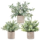 Der Rose 3 Pack Mini Potted Fake Plants Artificial Plastic Eucalyptus Plants Topiaries for Home Office Desk Farmhouse Room Bathroom Decor - Retail: $24