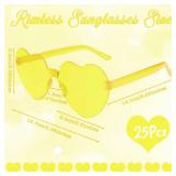 PLULON 25 Pairs Heart Sunglasses for Women Yellow Heart Glasses Rimless Shaped Sunglasses Candy Color Fun Glasses for Party Favor (Yellow)