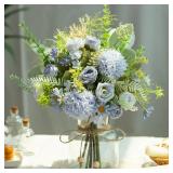JARELING Artificial Flowers in Vase Fake Flowers Arrangement with Vase Silk Artificial Flowers Indoor for Decoration Home Office Table Centerpiece (Blue) - Retail: $17