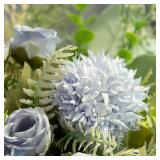JARELING Artificial Flowers in Vase Fake Flowers Arrangement with Vase Silk Artificial Flowers Indoor for Decoration Home Office Table Centerpiece (Blue) - Retail: $17