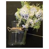 JARELING Artificial Flowers in Vase Fake Flowers Arrangement with Vase Silk Artificial Flowers Indoor for Decoration Home Office Table Centerpiece (Blue) - Retail: $17