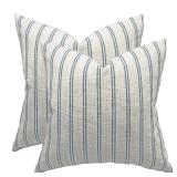 IKATYARN Farmhouse Linen Throw Pillow Cover, Striped Decorative Retro Pillowcase for Sofa Bedroom Pack of 2, 20x20 Inches - Retail: $15