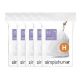 simplehuman Code H 100 Count, Dispenser Pack Custom Fit Liners, Drawstring Trash Bags, 30-35 Liter  8-9 Gallon, White - Retail: $26