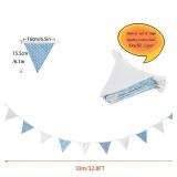 Zwiebeco 32Ft Blue White Plaid Dot Fabric Bunting Banner Triangle Flags Cotton Garland Pennant for Birthday Wedding Baby Shower Engagement Tea Party Classroom Nursery Home Outdoor Garden Decorations -