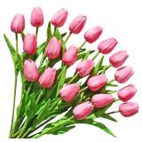 ONLY ART Artificial Pink Tulips 20 Pcs  13.5 Inch PU Faux Flowers with Bendable Stems for Home Décor, Wedding Centerpieces, DIY Floral Arrangements, Table Decorations - Retail: $20
