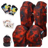 Soft-Style Kids Knee and Elbow Pads with Bike Gloves, Flexible Impact-Resistant Gear for Ages 2-11, Designed for Balance Bikes, Roller-Skating, and Skateboarding (Fire Camo, Medium) - Retail: $29