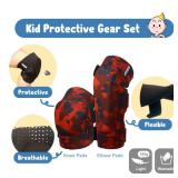 Soft-Style Kids Knee and Elbow Pads with Bike Gloves, Flexible Impact-Resistant Gear for Ages 2-11, Designed for Balance Bikes, Roller-Skating, and Skateboarding (Fire Camo, Medium) - Retail: $29