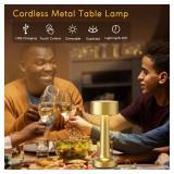 HPUFKOT Portable LED Table Lamp, 3-Levels Brightness Metal Desk Lamp,3 Color Touch Control Rechargeable Lamp, Ideal Bedside Lamp for Nightstand,Bedroom, Living Room (Gold) - Retail: $27