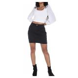 GUANYY Jean Skirts for Women Denim High Waisted Solid Stylish Comfy Cute Short Pencil Mini Skirt Black Large - Retail: $34
