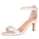 SheSole Womenfts Pearl Kitten Heels Sandals Open Toe Satin Bridal Wedding Shoes for Bride White US 6 - Retail: $33
