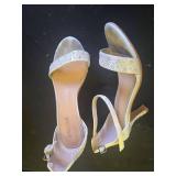 SheSole Womenfts Pearl Kitten Heels Sandals Open Toe Satin Bridal Wedding Shoes for Bride White US 6 - Retail: $33