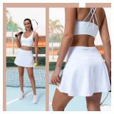 HLZOYOO Womenfts Pleated Tennis Skirt High Waisted Athletic Golf Skorts Skirts with Pockets for Women Workout Sports Casual Skirts (M, White) - Retail: $20