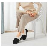 UBFEN Womens Fuzzy House Slippers Warm Bedroom Shoes with Faux Fur Lining Non Slip Memory Foam Slippers for ladies Indoor and Outdoor Size US 9-10 Black - Retail: $20