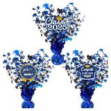 3 Pcs Graduation Table Centerpieces - Balloon Weight Centerpieces Blue Glitter Foil Graduate Cap Centerpieces for 2025 Graduation Party Table Decorations (Blue)