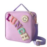 Insulated Lunch Bag With Adjustable Shoulder Strap, Nylon Preppy Lunch Box Large Insulated Lunch Bag Reusable Lunch Tote Bag with Smiley Preppy LunchBag for Girls School Travel Picnic (Purple) - Retai
