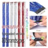 CelineBella Blue Silver Red Clip In Hair Tinsel,Fairy Hair Strands,Easy to Use,Very Cute for Girls Christmas New Year Cosplay Party Halloween - Retail: $8