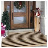 KILOCOCO Striped Rug 3ftx5ft Front Door Rug Woven Cotton Washable Stripe Layered Doormats Indoor Outdoor Door Mat for Front PorchKitchenFarmhouseEntrywayPatio, Brown - Retail: $30