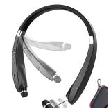 Foldable Bluetooth Headset, Beartwo Lightweight Retractable Bluetooth Headphones for SportsandExercise, Noise Cancelling Stereo Neckband Wireless Headset (with carry case) - Retail: $30