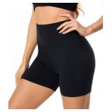FULLSOFT High Waisted Biker Shorts for Women-5" Tummy Control Fitness Athletic Workout Running Yoga Gym Soft Shorts (Black,Small-Medium) - Retail: $8