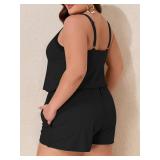 Summer Mae Plus Size Swim Romper Women One Piece Swimsuit Blouson Bathing Suit with Pockets 2025 Modest Swimwear Black 20 Plus - Retail: $45