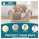 Turquoize 100 Waterproof Sofa Covers Chair Cover Slipcover Couch Protector Triple Non-Slip Sofa Slipcover for 1 Cushion Furniture Protector for Pets, Kids,Dog (Chair 23", Khaki) - Retail: $30