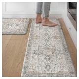 GENIMO Kitchen Mats for Floor 2PCs, Washable Anti Fatigue Mat for Cushioned, 17.3x47in+17.3inx30in, Waterproof Kitchen Rugs, Non Slip Comfort Standing Mat Rug for Home, Sink, Laundry, LightTaupeBrown 