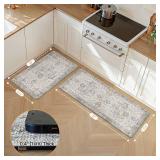 GENIMO Kitchen Mats for Floor 2PCs, Washable Anti Fatigue Mat for Cushioned, 17.3x47in+17.3inx30in, Waterproof Kitchen Rugs, Non Slip Comfort Standing Mat Rug for Home, Sink, Laundry, LightTaupeBrown 