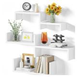 SRIWATANA Floating Shelves for Wall, Wall Shelves for Bathroom, Bedroom, Living Room, Kitchen, Office, Wood Shelves for Home Decor Set of 5 (Washed White) - Retail: $25