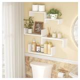 SRIWATANA Floating Shelves for Wall, Wall Shelves for Bathroom, Bedroom, Living Room, Kitchen, Office, Wood Shelves for Home Decor Set of 5 (Washed White) - Retail: $25