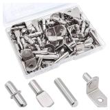 104Pcs Shelf Pins Kit,4 Styles Nickel Plated Shelf Support Pegs,Bookshelf Pegs for Shelves,Cabinet Shelf Bracket Pegs Shelf Pins Holders for Kitchen Furniture and Closet ( 5mm and 14inch ) - Retail: $