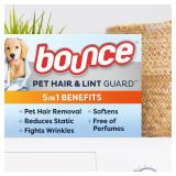 Bounce Pet Hair and Lint Guard Mega Dryer Sheets with 3X Pet Hair Fighters, Unscented, 130 Count HAS BEEN OPENED  - Retail: $10