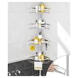 SEIRIONE Rustproof Shower Corner Caddy Organizer for Bathroom, 4 Adjustable Shelves with Tension Pole, for Bathtub Shampoo Accessories Storage Holder, 34 to 116 Inch Height - Retail: $60