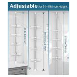 SEIRIONE Rustproof Shower Corner Caddy Organizer for Bathroom, 4 Adjustable Shelves with Tension Pole, for Bathtub Shampoo Accessories Storage Holder, 34 to 116 Inch Height - Retail: $60