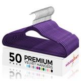 HOUSE DAY Premium Velvet Hangers 50 Pack, Non-Slip Flocked Felt Hangers, Sturdy Clothes Hanger with 360° Rotatable Hook, Heavy Duty Durable Slim Coat Hanger for Closet Space Saving (Noble-Purple) - R