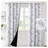 H.VERSAILTEX 100 Blackout Curtains for Living Room Camellia Floral 84 Inches Long Light Blocking Window Treatment with Black Liner Grommet Thermal Drapes, 2 Panels, Grey - Retail: $36