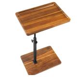 LVETOLS Solid Wood Acacia Wood Couch Table,360° Swivel Height Adjustable C Table with Phone and Tablet Slot,TV Trays for Eating on Couch, Bedroom or Livingroom, Oblong - Retail: $50