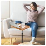 LVETOLS Solid Wood Acacia Wood Couch Table,360° Swivel Height Adjustable C Table with Phone and Tablet Slot,TV Trays for Eating on Couch, Bedroom or Livingroom, Oblong - Retail: $50