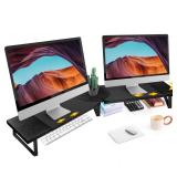 Dual-Monitor Stand for Desk - Large Adjustable Length and Angle Riser for 2 Monitors, Double Computer Desktop Organizer, Shelf for TV, Laptop, Printer - Retail: $35