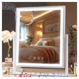 Hasipu Vanity Mirror with Lights, 12\ x 14\in LED Makeup Mirror, Light up Mirror with 10X Magnification and Phone Holder, USB Charging Port, Smart Touch 3 Colors Dimmable, 360° Rotation (White) -