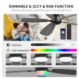 FUMLTP 54inch Ceiling fans with Lights, Low Profile RGB Ceiling fan with Light and RemoteApp Control, Dimmable, DC Reversible Motor, Noiseless, 6 Speeds, Black Ceiling Fan For Bedroom Indoor Outdoor -
