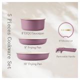 CAROTE 5pcs Pots and Pans Set, Nonstick Cookware Set Detachable Handle, Induction Kitchen Cookware Sets Non Stick with Removable Handle, RV Cookware Set, Gold and Purple - Retail: $130