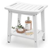 BEKVEM Shower Bench for Inside Shower - White HDPE Shower Stool Waterproof - Spa Bathroom Seat Chair with Handle, Storage Shelf, Adjustable Feet - IndoorOutdoor, Weather Resistant - Retail: $60