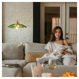 GloMuse Pendant Light Kitchen Lights Glass Hanging Light Fixture Folwer Light Pendant Lights Modern Lighting for Bedroom Kitchen Hallway Bathroom Green Sunflower - Retail: $46
