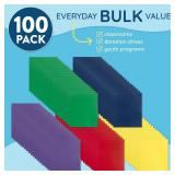 Blue Summit Supplies 100 Paper Two Pocket Folders with Prongs, 2 Pocket Folders Bulk 100 Pack, Assorted 5 Colors, 3 Prongs for Letter Size Paper, Designed for Office and Classroom - Retail: $41